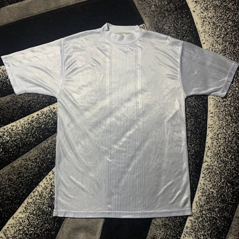 Virgola Light Blue Silk Striped T-Shirt